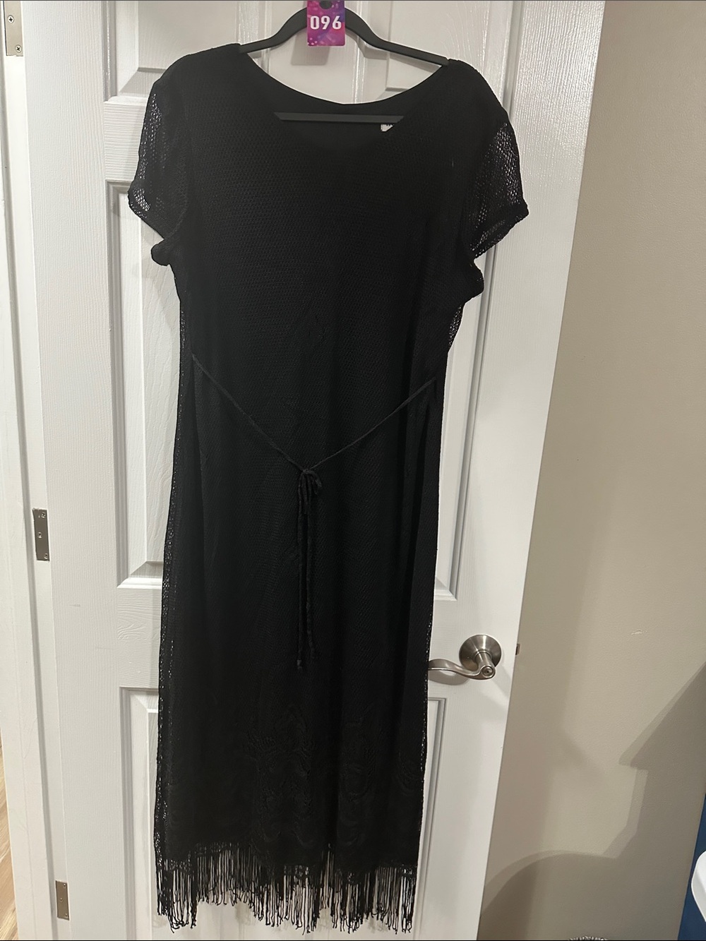 Black Fringe Maxi Dress with Tie Waist